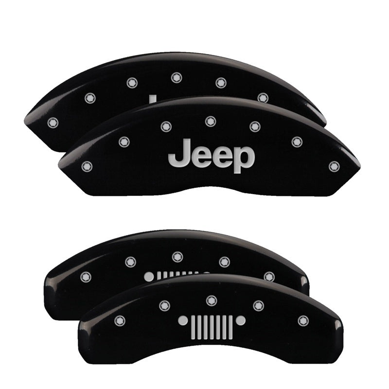 MGP 4 Caliper Covers Engraved Front JEEP Engraved Rear JEEP Grill logo Black finish silver ch MGP