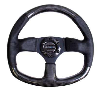 NRG Carbon Fiber Steering Wheel (320mm) Flat Bottom & Leather Trim w/Black Stitching - ST-009CFBS