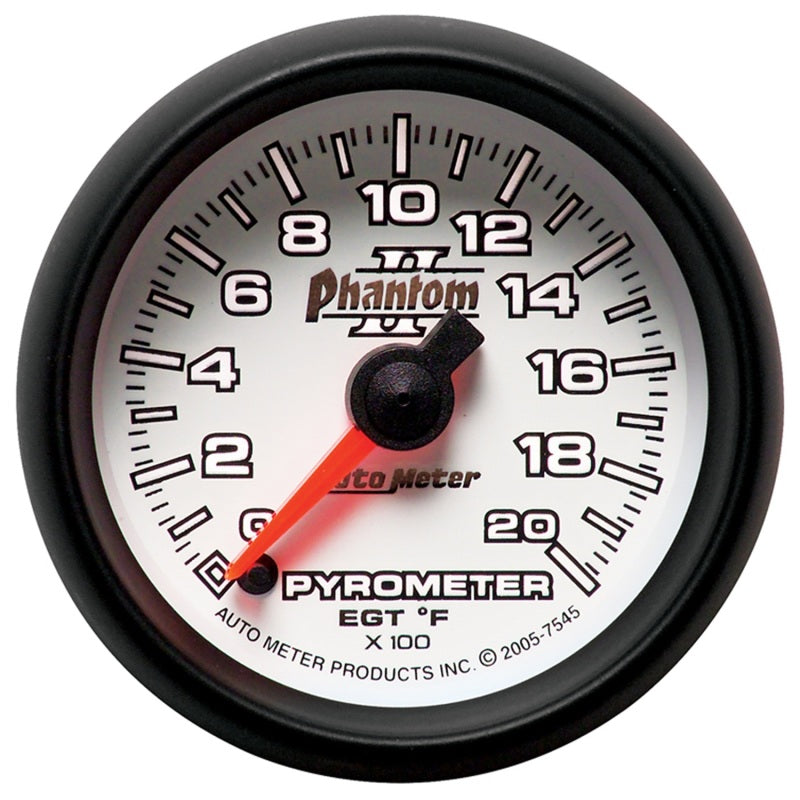 Autometer Phantom II 52.4mm Full Sweep Electronic 0-2000 Def F EGT/Pyrometer Gauge