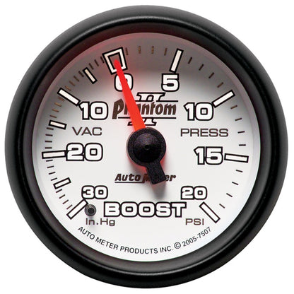 Autometer Phantom II 52.4mm Mechanical Vacuum / Boost Gauge 30 In. HG/20 PSI 7507