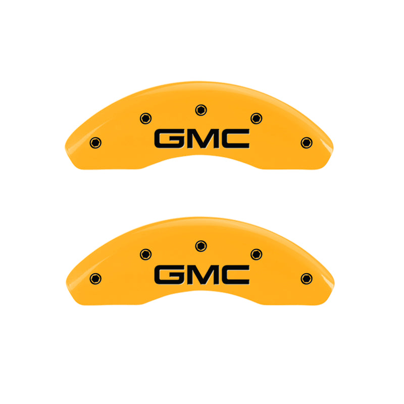 MGP 4 Caliper Covers Engraved Front & Rear GMC Yellow finish black ch MGP