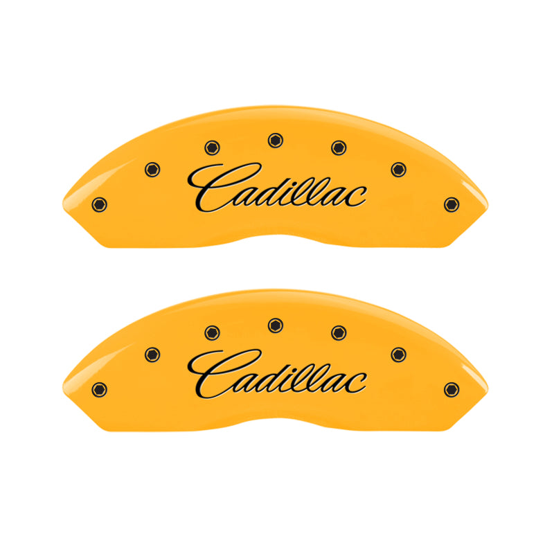 MGP 4 Caliper Covers Engraved F & R Cursive/Cadillac Yellow Finish Black Char 2007 Cadillac DTS MGP