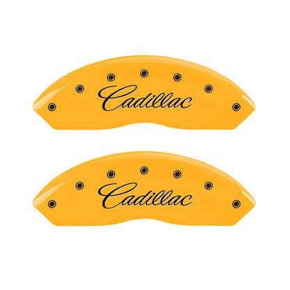 MGP 4 Caliper Covers Engraved F & R Cursive/Cadillac Yellow Finish Black Char 2007 Cadillac DTS MGP