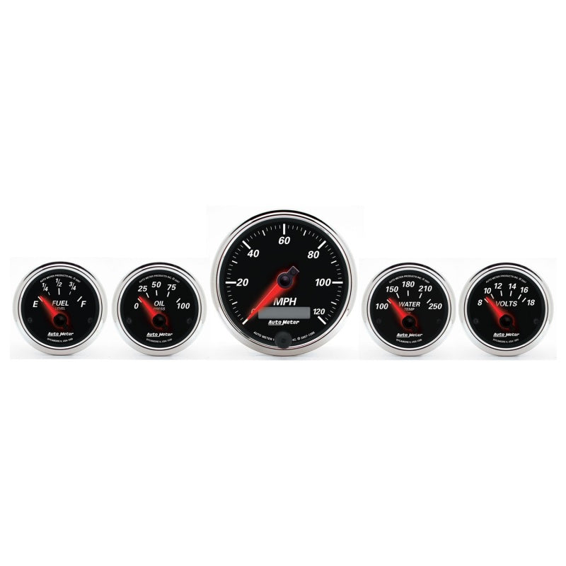 Autometer Designer Black II 3-3/8in and 2-21/16in 5 pc. Electric Speedometer Gauge 1201