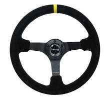 Load image into Gallery viewer, NRG Reinforced Steering Wheel (350mm / 3in. Deep) Blk Suede/X-Stitch w/5mm Blk Spoke &amp; Yellow CM.