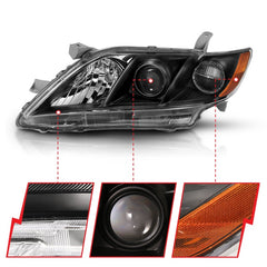 ANZO 2007-2009 Toyota Camry Projector Headlight Black Amber - eliteracefab.com