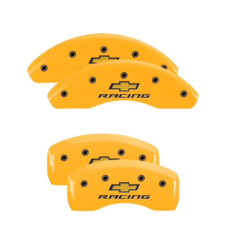 MGP 4 Caliper Covers Engraved F & R Chevy Racing Yellow Finish Black Char 2002 Chevrolet Impala MGP