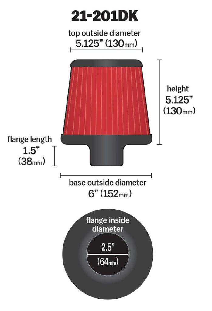 AEM 2.50 inch Short Neck 5 inch Element Filter Replacement - eliteracefab.com