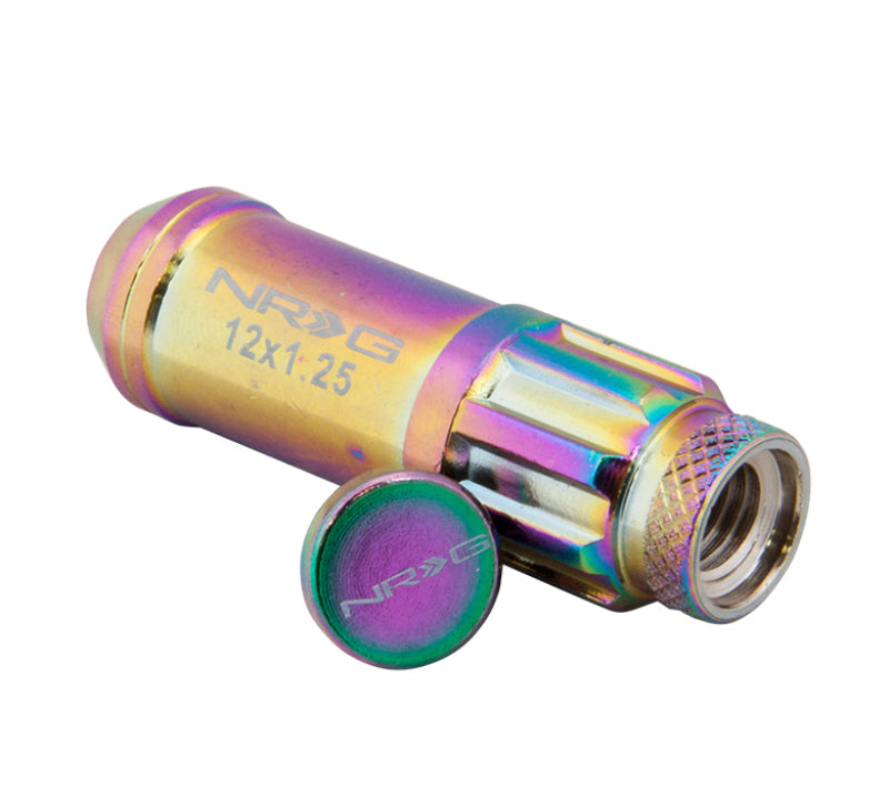 NRG 20-piece 700 Series M12 x 1.5 Steel Lug Nut and dust cap cover Set Neochrome plus lock socket - eliteracefab.com