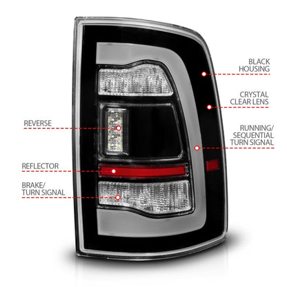 ANZO DODGE RAM 1500 09-18 / RAM 2500/3500 10-18 LED TAIL LIGHTS BLACK CLEAR LENS W/ SEQUENTIAL SIGNAL (FOR ALL MODELS) - 311469