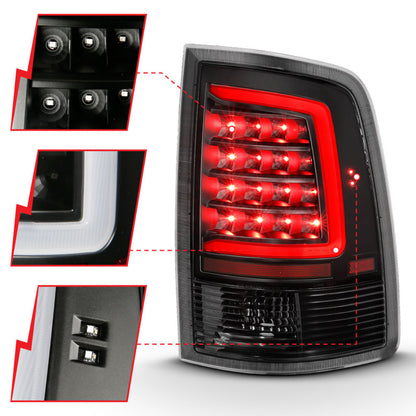 ANZO 2009-2018 Dodge Ram 1500 LED Taillight Plank Style Black w/Clear Lens - eliteracefab.com