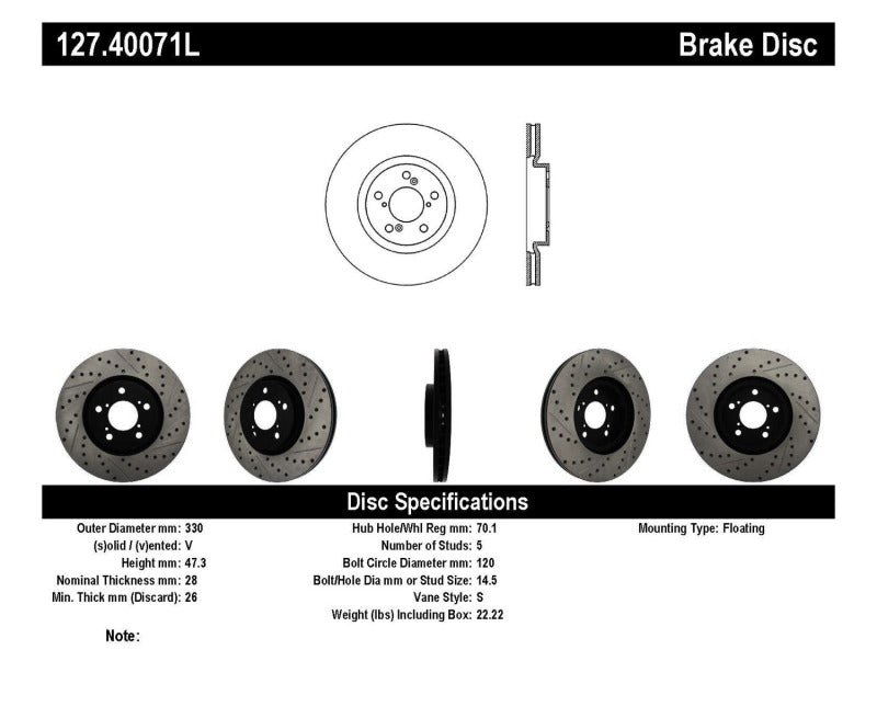 StopTech 07-08 Acura MDX SportStop Slotted & Drilled Left Front Rotor - eliteracefab.com