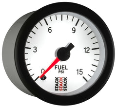 Autometer Stack 52mm 0-15 PSI 1/8in NPTF Male Pro Stepper Motor Fuel Pressure Gauge - White