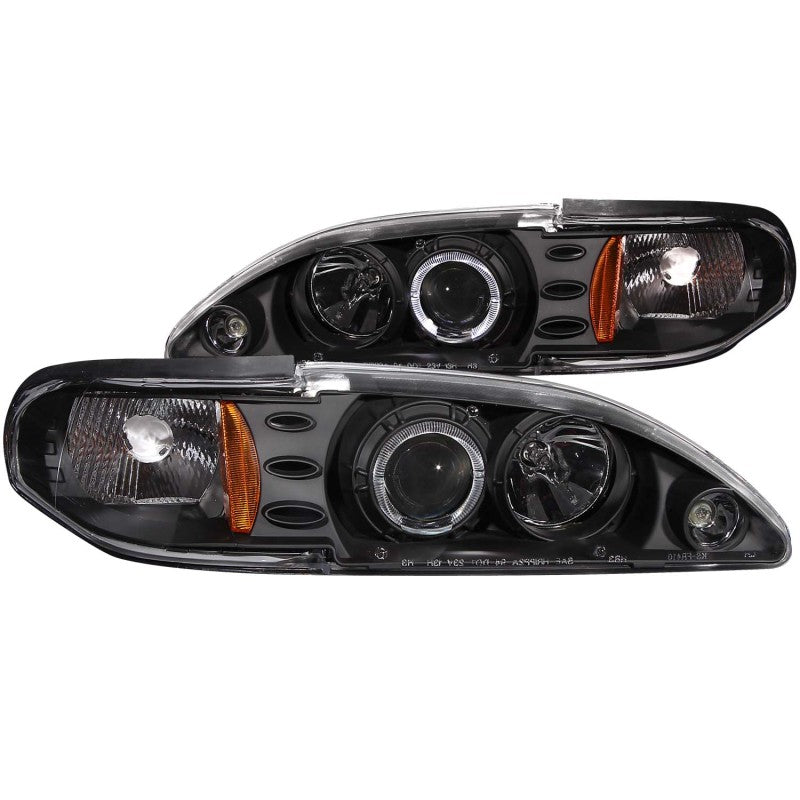 ANZO USA Ford Mustang Projector Headlights W/ Halo Black 1pc; 1994-1998 - eliteracefab.com