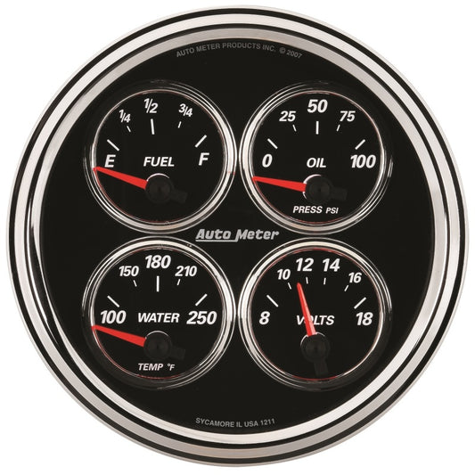 AutoMeter Gauge Quad 5in. 240 Ohm(e) to 33 Ohm(f) Elec Designer Black II 1211