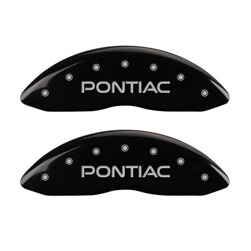 MGP 4 Caliper Covers Engraved Front Pontiac Engraved Rear GXP Black finish silver ch MGP