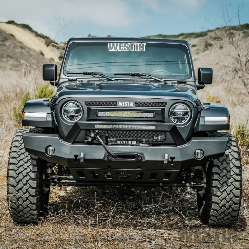 Westin 18-20 Jeep Wrangler WJ2 Full Width Front Bumper w/LED Light Bar Mount Textured Black - eliteracefab.com