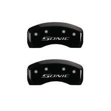 Load image into Gallery viewer, MGP 4 Caliper Covers Engraved Front &amp; Rear Sonic Black finish silver ch MGP