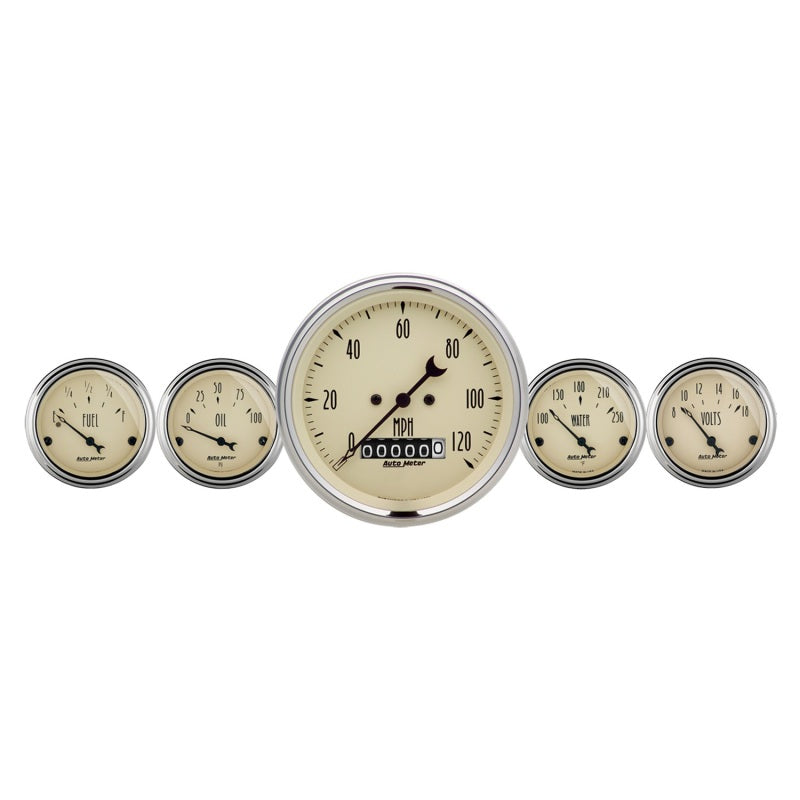 Autometer Antique Beige 5 Piece Kit 3-3/8in & 2-1/16 Elec. Speedometer Gauges 1840