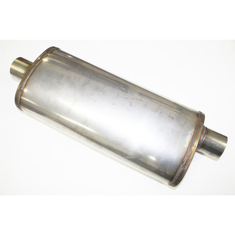 JBA Universal Straight-Through Style 304SS Muffler 18x8x5 2.5in Inlet Diameter Offset/Center