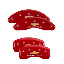 Load image into Gallery viewer, MGP 4 Caliper Covers Engraved Front &amp; Rear Chevy Racing Red Finish Silver Char 2019 Chevrolet Malibu MGP