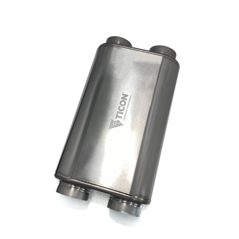 Ticon Industries 17in OAL 3.0in Dual In/Out Thin Oval Titanium Muffler - Matte Ticon