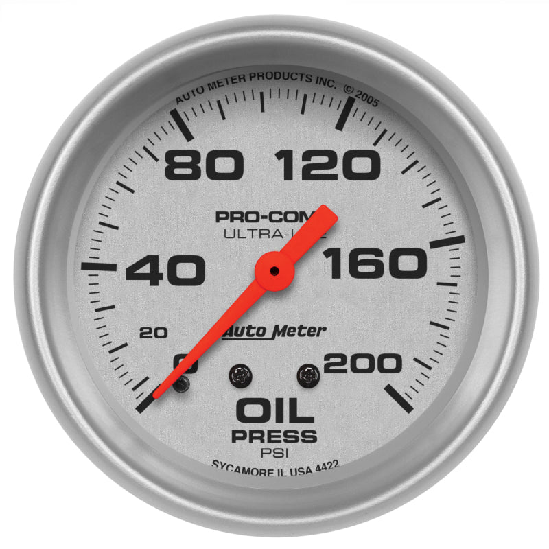 Autometer Ultra-Lite 2 5/8in Mechanical 200 PSI Oil Pressure Gauge 4422