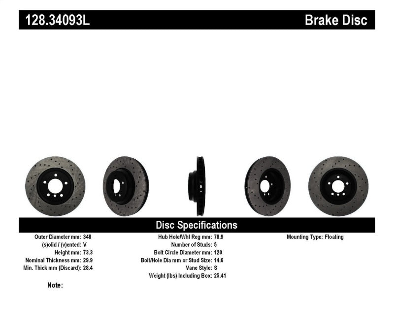 StopTech 07-10 BMW 335i Cross Drilled Left Front Rotor - eliteracefab.com