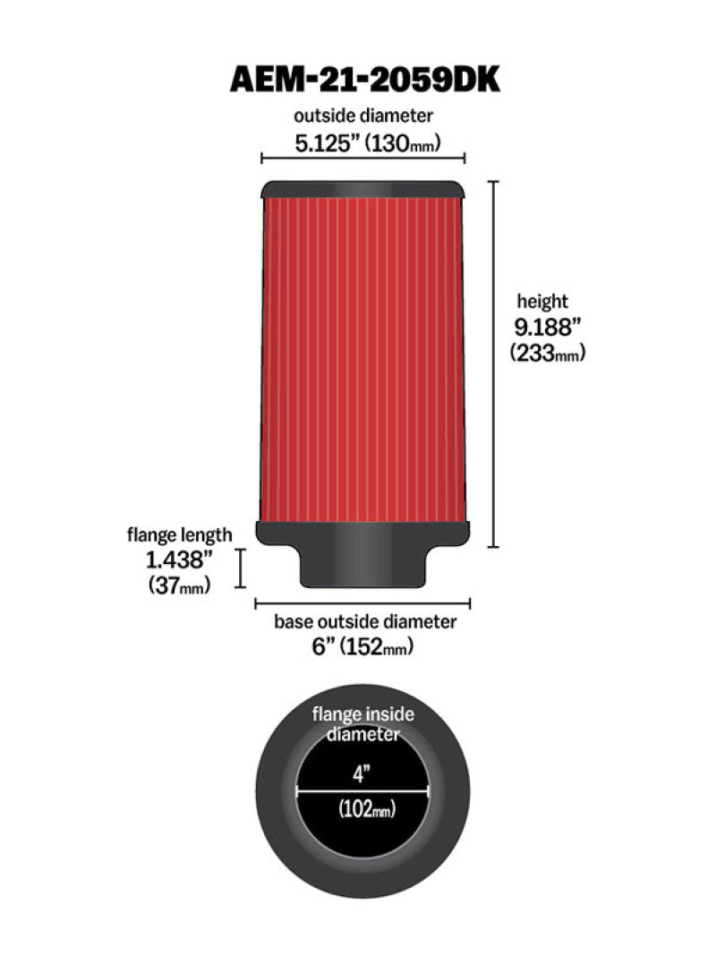 AEM 4 inch x 9 inch Dryflow Element Filter Replacement - eliteracefab.com