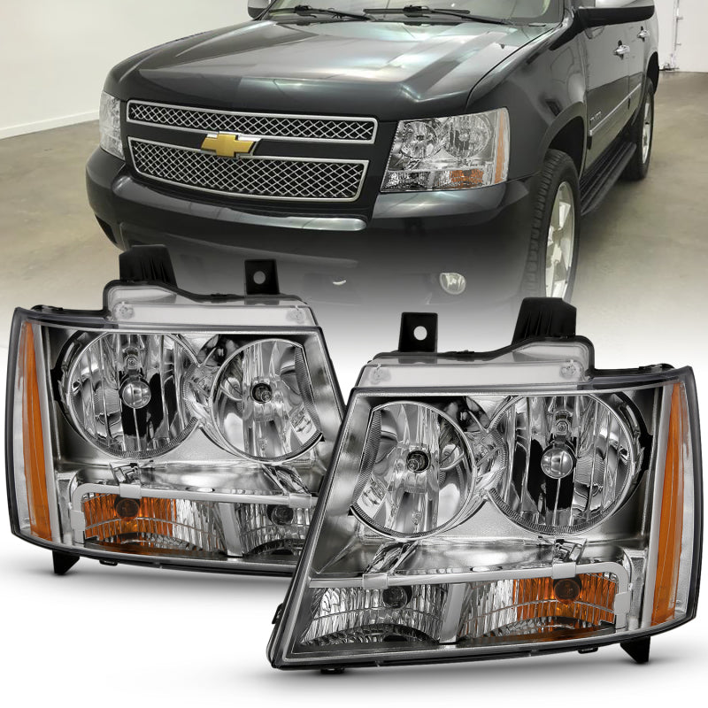 ANZO 2007-2014 Chevy TahOE Crystal Headlight Chrome Amber(OE) - eliteracefab.com