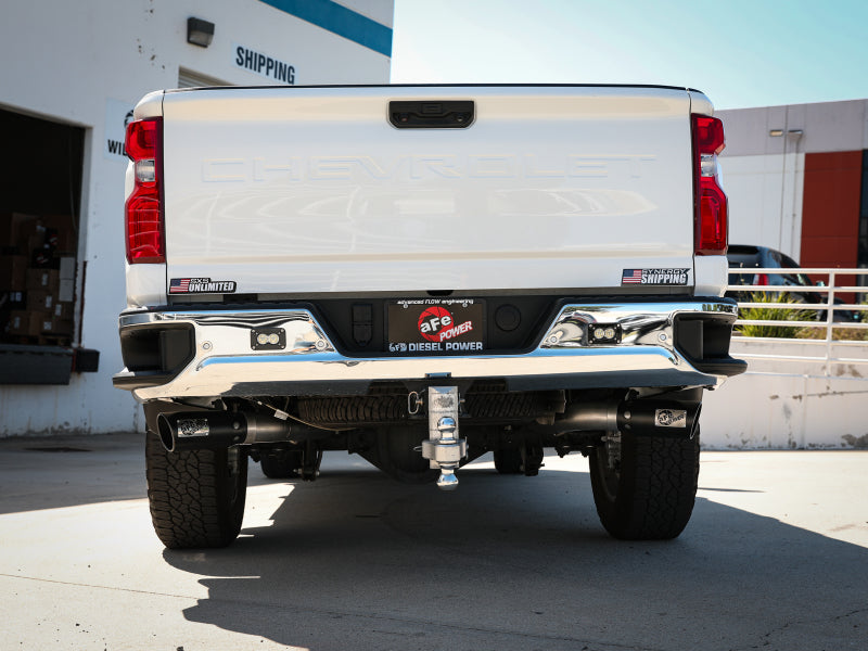 aFe Large Bore-HD 4in 409SS DPF-Back Exhaust System w/Black Tip 20 GM Diesel Trucks V8-6.6L (td) L5P aFe