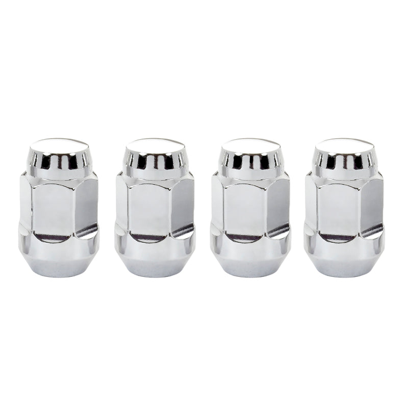 McGard Hex Lug Nut (Cone Seat Bulge Style) M12X1.5 / 3/4 Hex / 1.45in. Length (4-Pack) - Chrome - eliteracefab.com