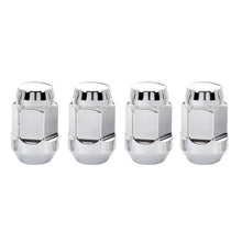 Load image into Gallery viewer, McGard Hex Lug Nut (Cone Seat Bulge Style) M12X1.5 / 3/4 Hex / 1.45in. Length (4-Pack) - Chrome - eliteracefab.com