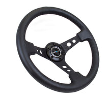 Load image into Gallery viewer, NRG Reinforced Sport Steering Wheel 350mm 3 Inch Deep Black Spoke Round holes Black Leather - eliteracefab.com