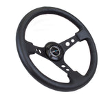 NRG Reinforced Sport Steering Wheel 350mm 3 Inch Deep Black Spoke Round holes Black Leather - RST-006BK