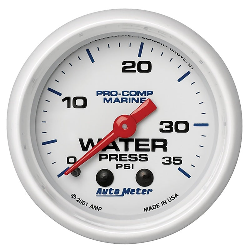 Autometer Marine White 2-1/16in 35 PSI Mechanical Water Pressure Gauge 200772