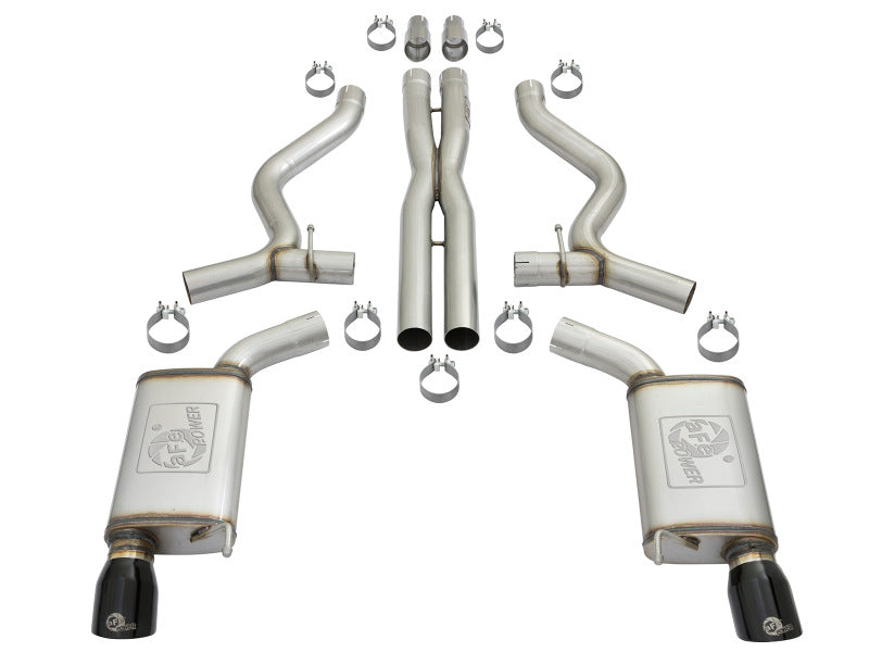 aFe MACHForce XP 3in 304 SS Cat-Back Exhausts w/ Black Tips 15-17 Ford Mustang GT V8-5.0L/V6-3.7L aFe