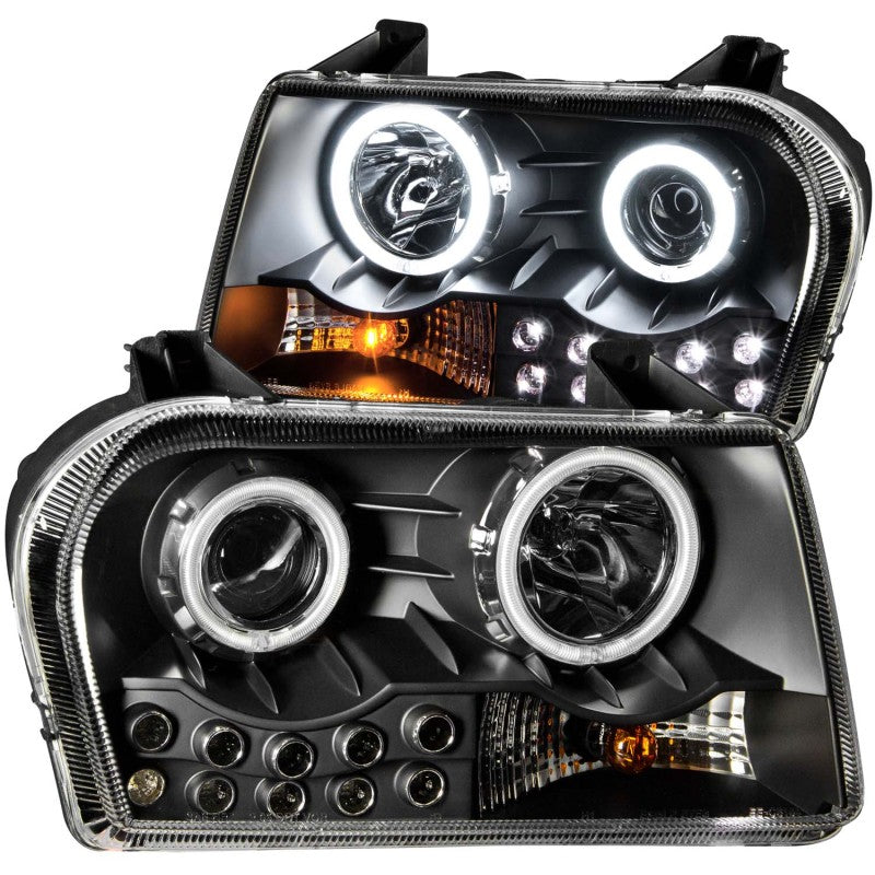 ANZO USA Chrysler 300 Projector Headlights W/ Halo Black; 2005-2010 - eliteracefab.com