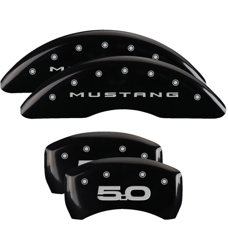 MGP 4 Caliper Covers Engraved Front 2015/Mustang Engraved Rear 2015/50 Black finish silver ch MGP