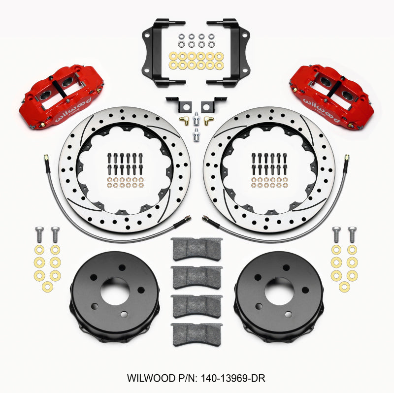 Wilwood Narrow Superlite 4R Rear Kit 12.88in Drilled Red 2007-up Jeep JK w/Lines Wilwood