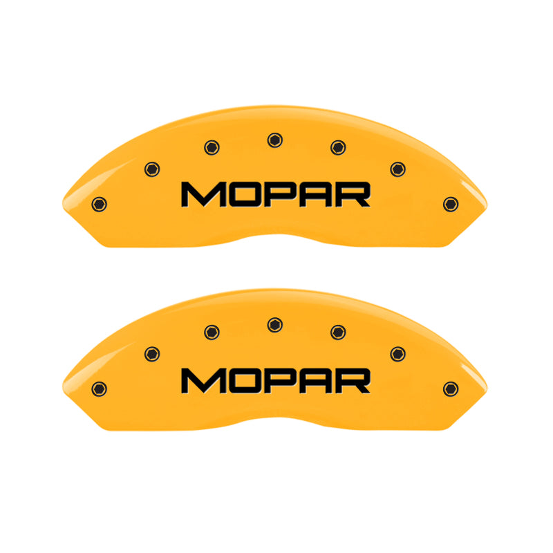 MGP 4 Caliper Covers Engraved Front & Rear MOPAR Yellow finish black ch MGP