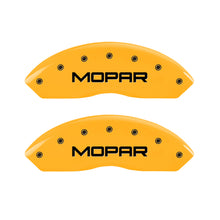 Load image into Gallery viewer, MGP 4 Caliper Covers Engraved Front &amp; Rear MOPAR Yellow finish black ch MGP