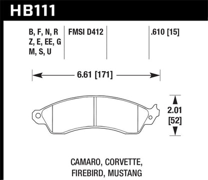 Hawk 94-04 Mustang Cobra / 88-96 Corvette / 88-92 Camaro w/HD Brakes Front Blue 9012 Race Brake Pads - eliteracefab.com