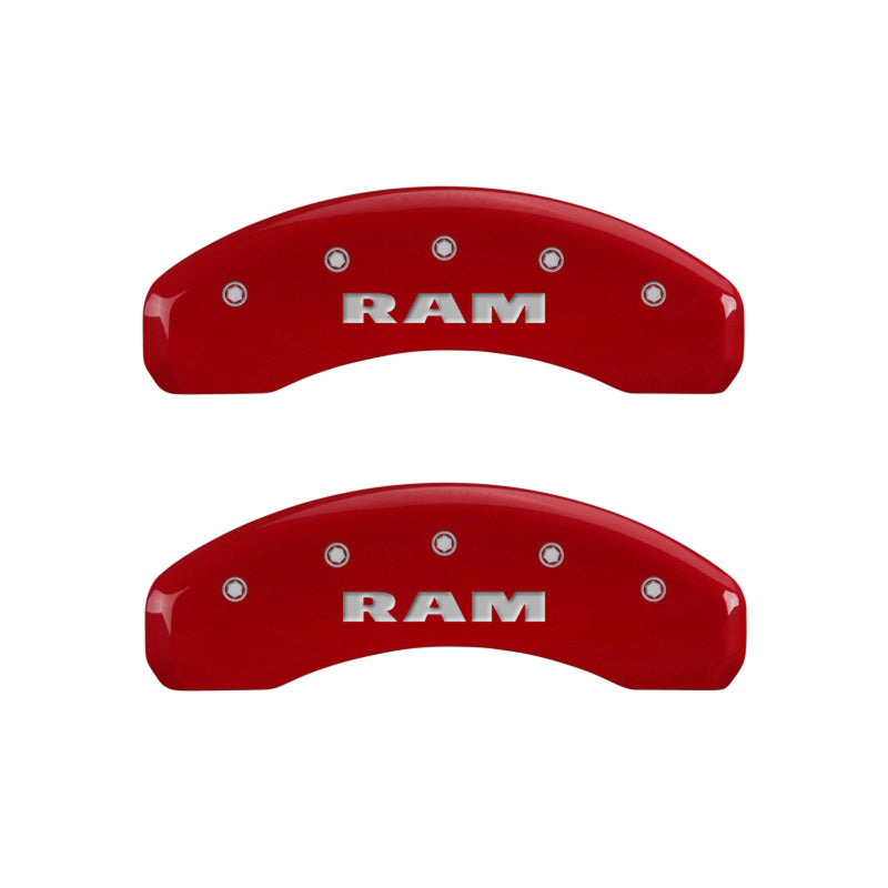 MGP 4 Caliper Covers Engraved Front & Rear RAM Red finish silver ch - eliteracefab.com