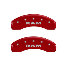 Load image into Gallery viewer, MGP 4 Caliper Covers Engraved Front &amp; Rear RAM Red finish silver ch - eliteracefab.com