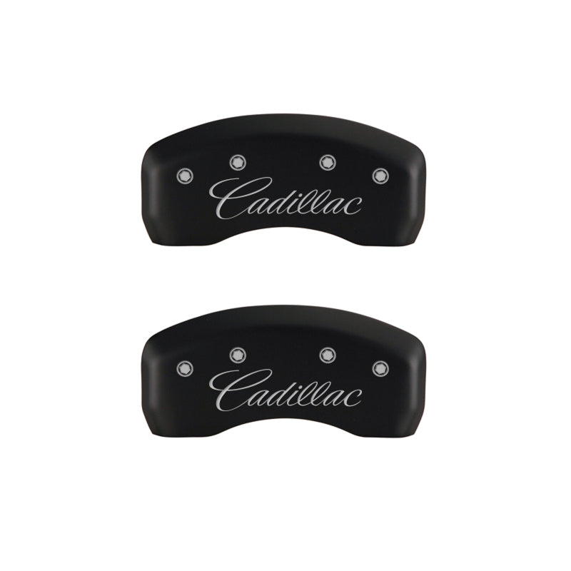 MGP 4 Caliper Covers Engraved Front & Rear Cursive/Cadillac Red finish silver ch MGP