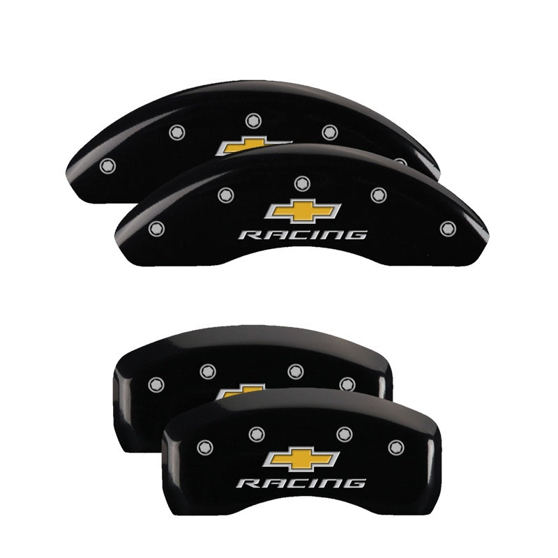 MGP 4 Caliper Covers Engraved Front & Rear Chevy racing Black finish silver ch MGP