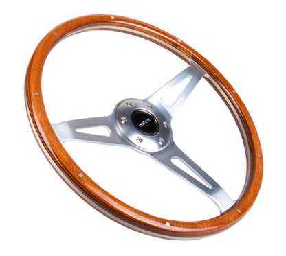 NRG Classic Wood Grain Steering Wheel (365mm) Wood w/Metal Accents & Polished Alum. 3-Spoke Center - ST-065