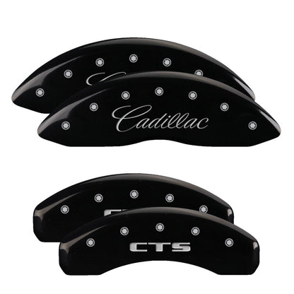 MGP 4 Caliper Covers Engraved Front & Rear Cursive/Cadillac Black finish silver ch MGP