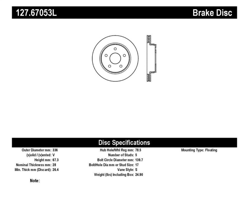 StopTech 04-06 Dodge Durango / 02-10 Ram 1500 (exc Mega Cab) Front Left Slotted & Drilled Rotor Stoptech